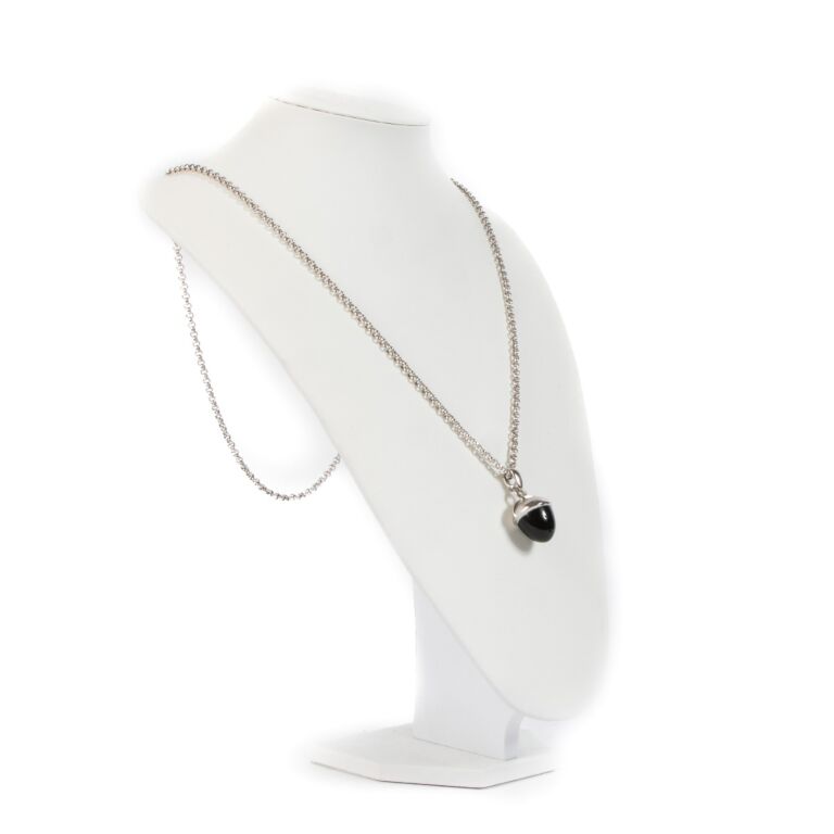 Black onyx shop white gold necklace