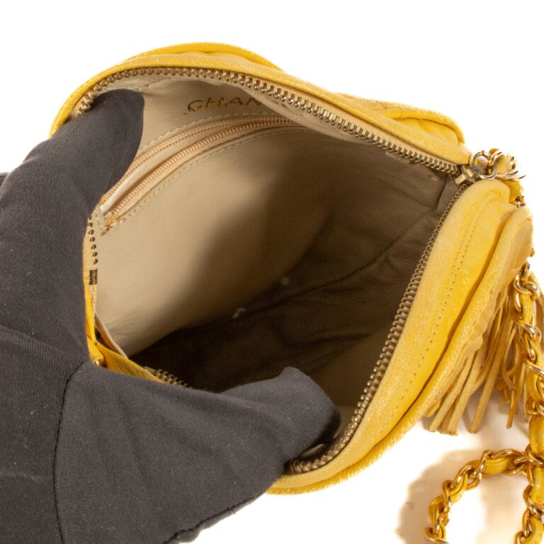 Chanel Vintage Yellow Quilted Round Crossbody Bag Labellov Buy and Sell Authentic Luxury