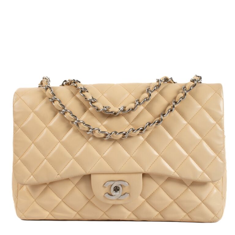 Chanel Beige Lambskin Large Classic Single Flap Bag Labellov Buy and Sell Authentic Luxury
