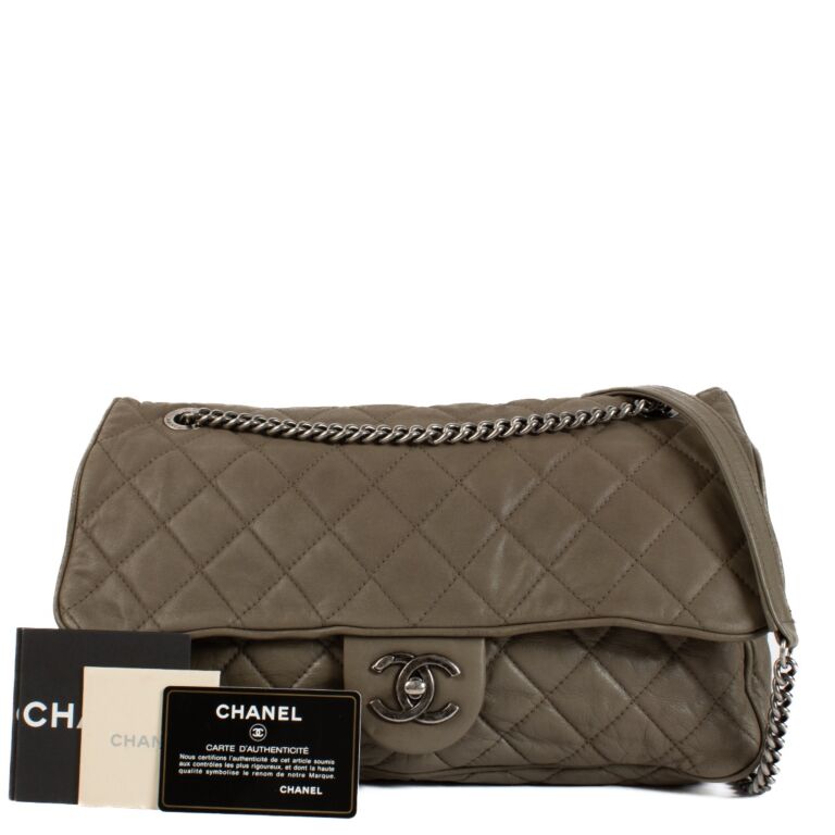 Chanel Khaki Quilted Iridescent Calfskin Large Shiva Flap Bag Labellov Buy and Sell Authentic Luxury