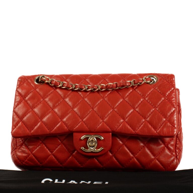 Chanel Red Lambskin Medium Classic Flap Bag ○ Labellov