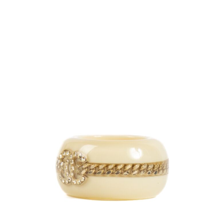 Chanel CC Crystal Cream Resin Ring Size 51 Labellov Buy and Sell Authentic Luxury