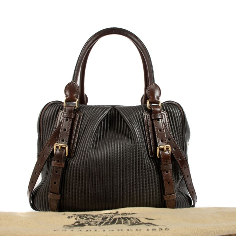 Burberry Dark Brown Pleated Leather Rosaville Bag Labellov Buy and Sell Authentic Luxury