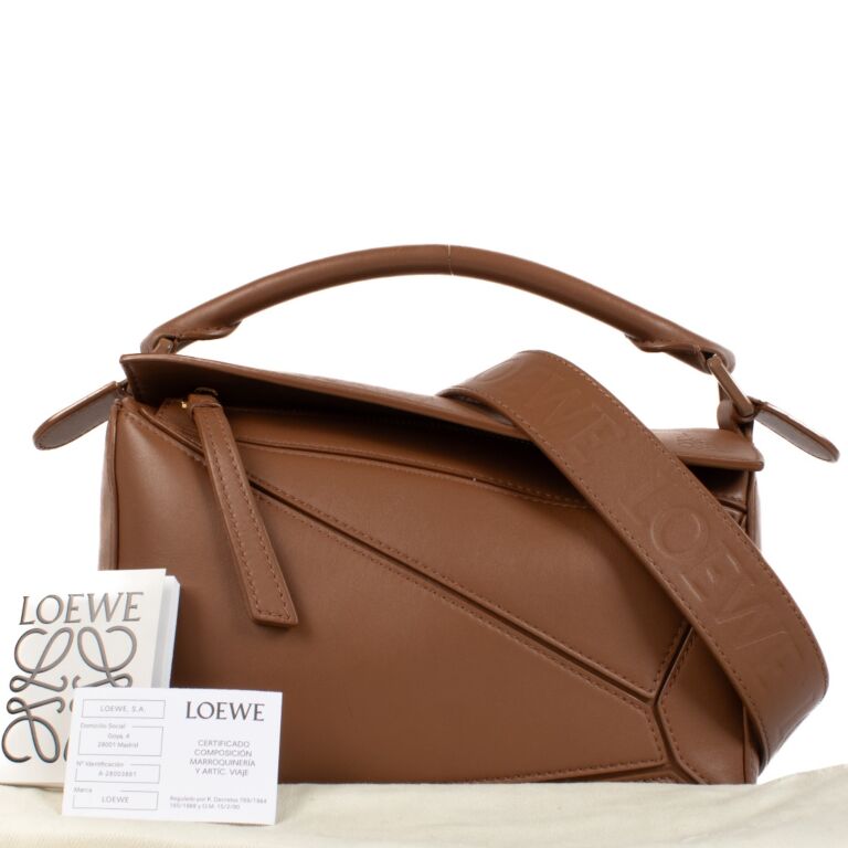 Loewe Tan Satin Calfskin Small Puzzle Bag ○ Labellov ○ Buy and
