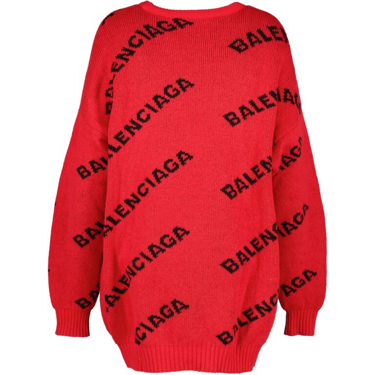 Balenciaga Red Logo Print Wool Jumper Size S Labellov Buy and Sell Authentic Luxury