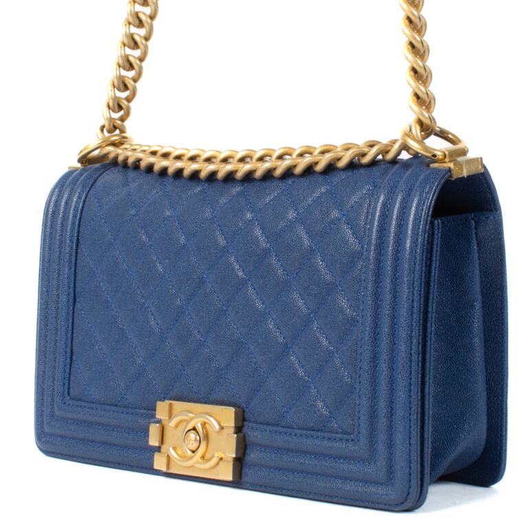 Chanel Blue Shiny Caviar Medium Boy Bag Labellov Buy and Sell Authentic Luxury