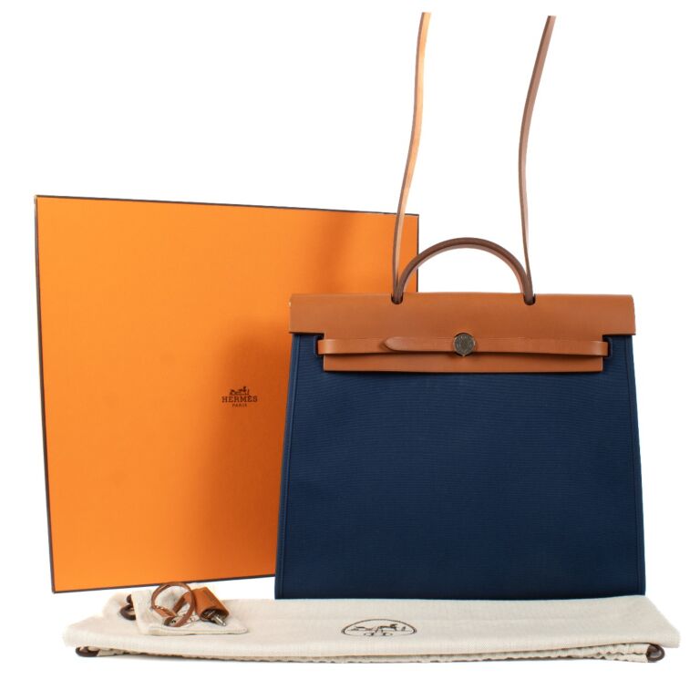 Hermès Herbag Zip 39 Bleu De Malte/Fauve Toile/Vache Hunter