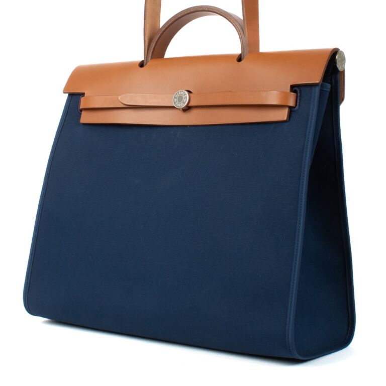 Hermès Herbag Zip 39 Bleu De Malte/Fauve Toile/Vache Hunter
