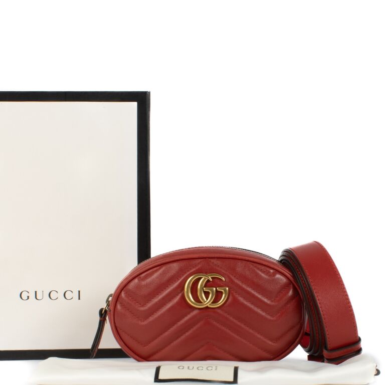 Gucci Hibiscus Red GG Marmont Belt Bag Labellov Buy and Sell Authentic Luxury