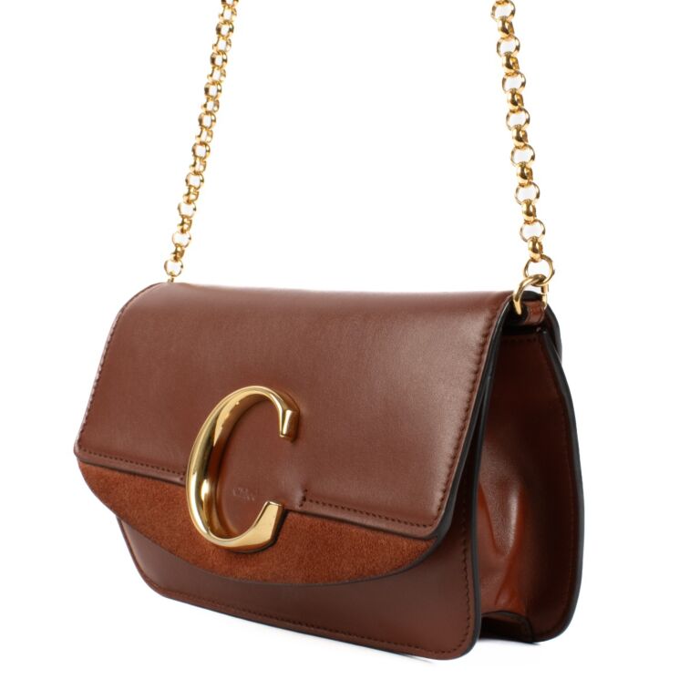 Chloe c Small Sepia Brown, Authentic, Calfskin, Crossbody
