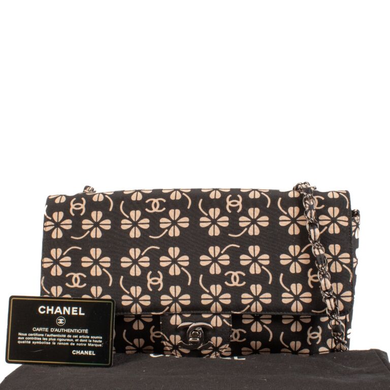 Chanel Vintage CC Clover Fabric Medium Classic Flap Bag