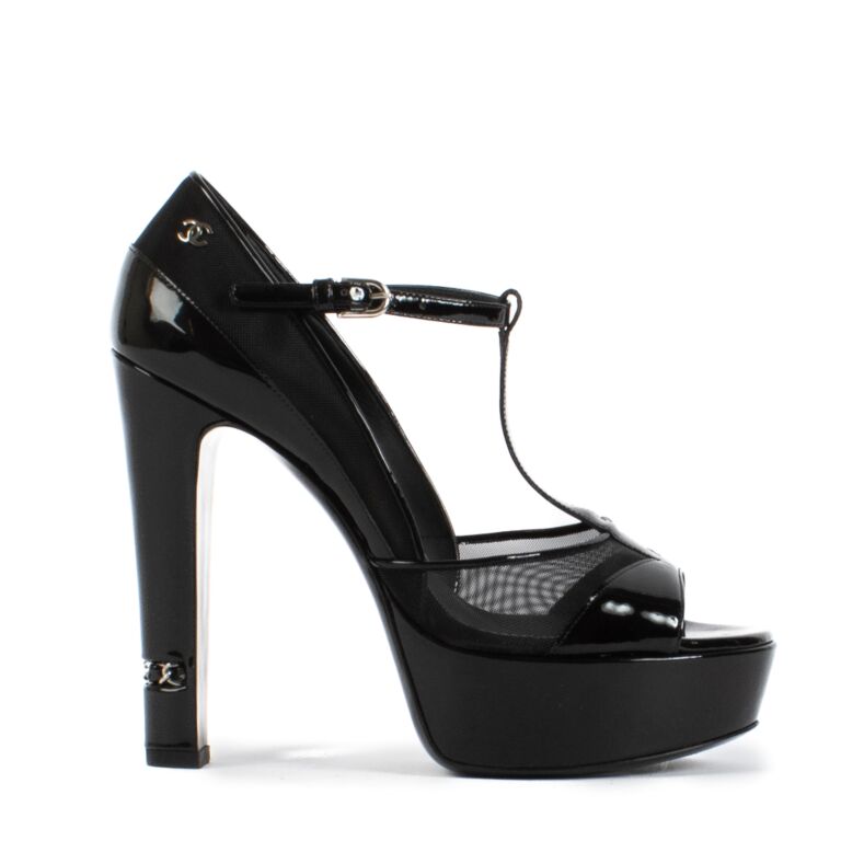 Chanel Black Chain Heel Platform Pumps Size 39 Labellov Buy and Sell Authentic Luxury