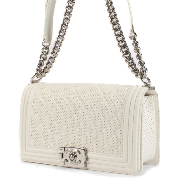 Chanel White Perforated Medium Boy Crossbody Bag ○ Labellov