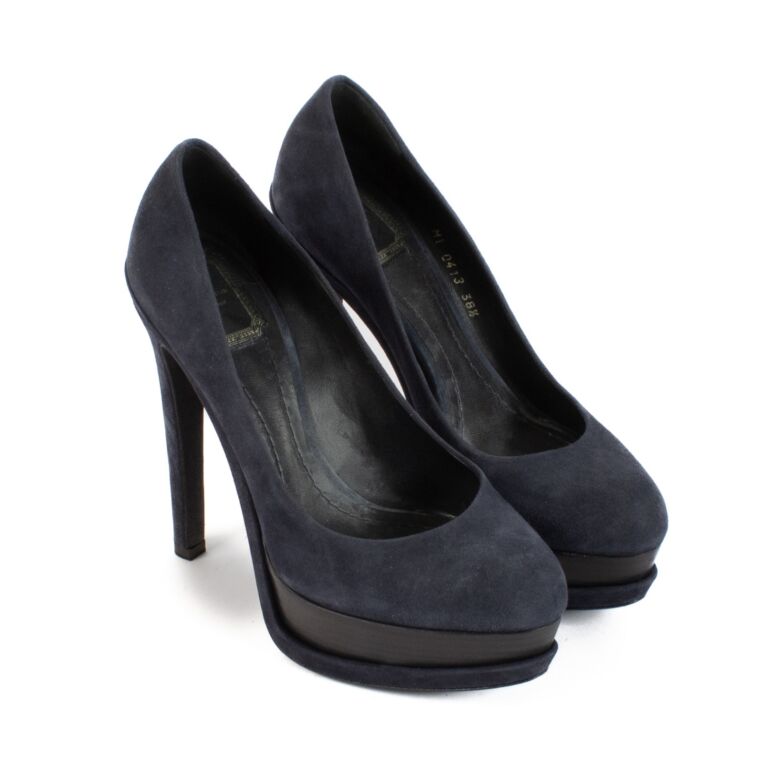 Christian Dior Blue Suede Platform Heels Size 38 5 Labellov Buy and Sell Authentic Luxury