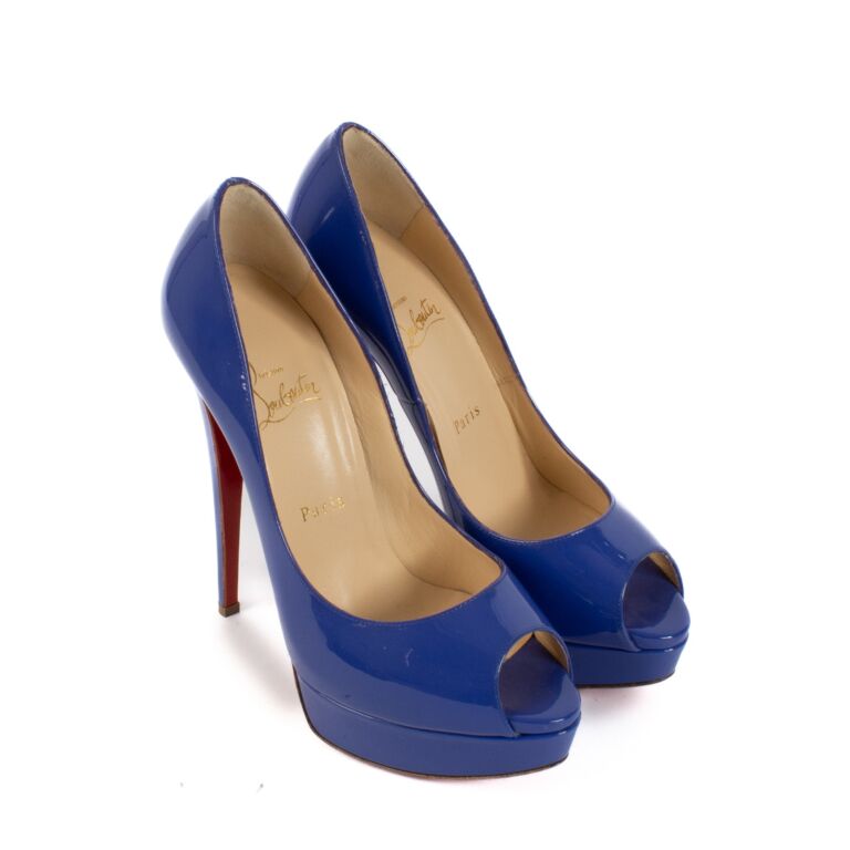 Christian Louboutin Blue Patent Calf Lady Peep 150 Platform