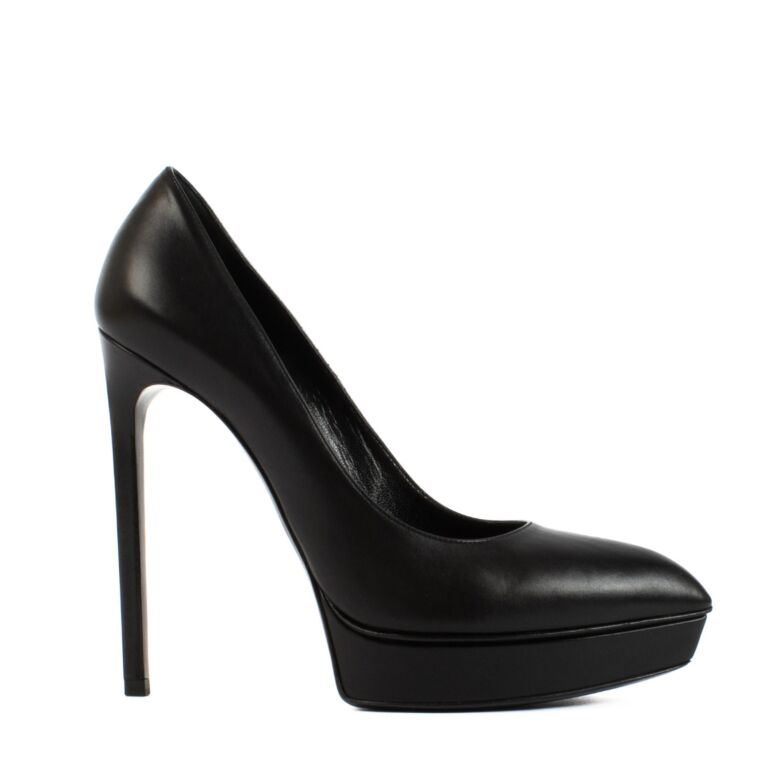 Saint Laurent Black Leather Pointed Toe Platform Heels Size 38 5 Labellov Buy and Sell Authentic Luxury