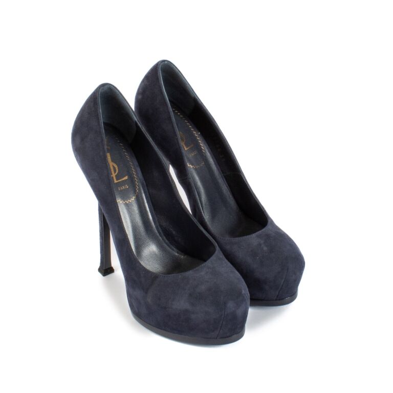 Saint Laurent Blue Suede Platform Heels Size 38 Labellov Buy and Sell Authentic Luxury