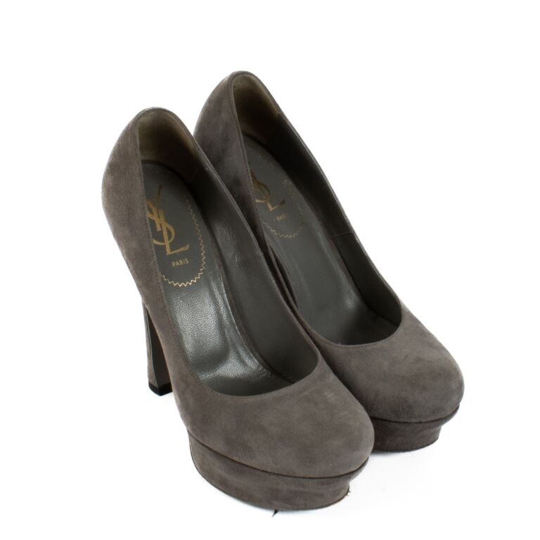 Saint Laurent Grey Suede Palais Platform Heels Size 38 5 Labellov Buy and Sell Authentic Luxury