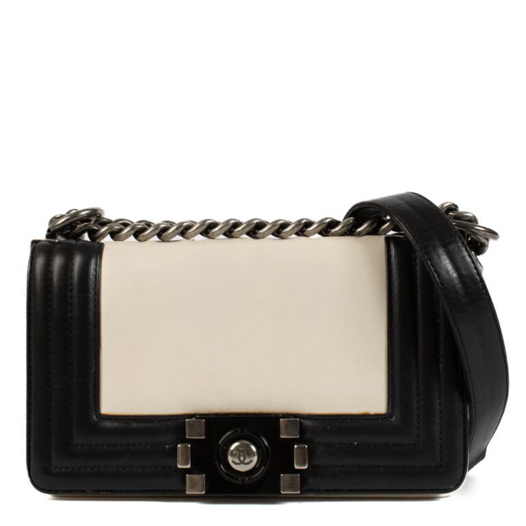 Chanel Black Cream Calfskin Leather Small Boy Bag Labellov Buy and Sell Authentic Luxury