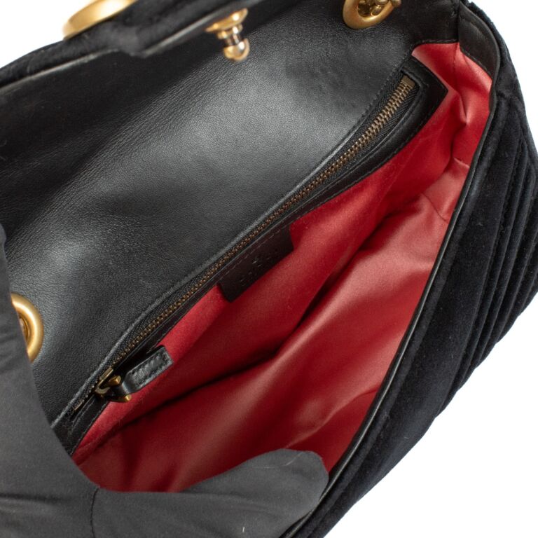 Gucci Black Velvet GG Marmont Small Bag Labellov Buy and Sell Authentic Luxury