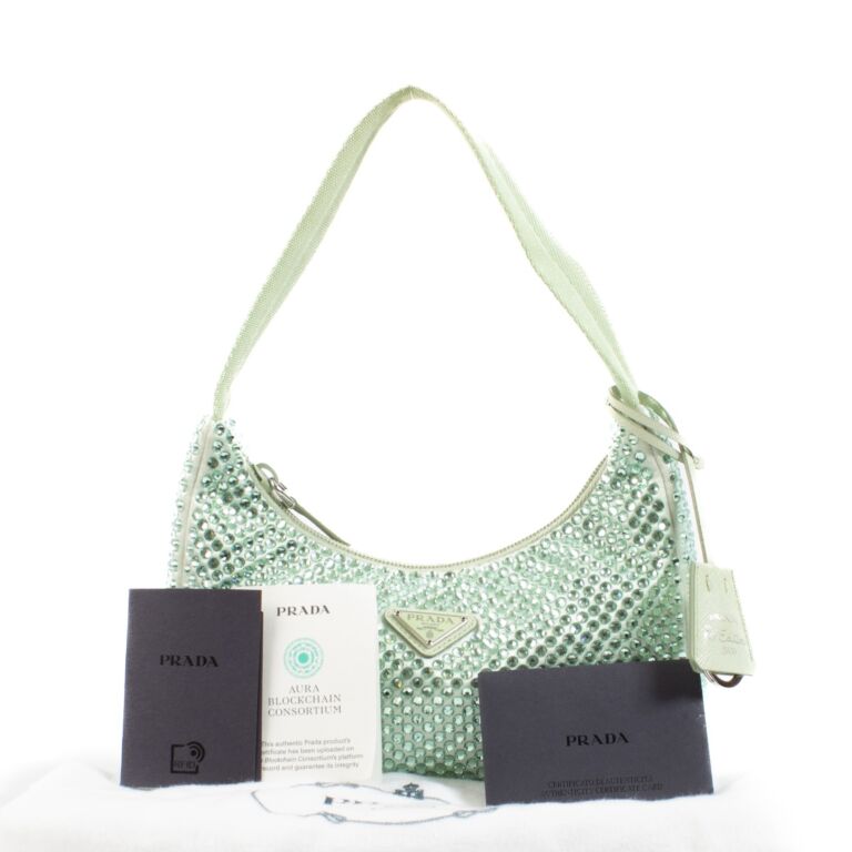 Prada Green Crystal Satin Re-Edition 2000 Bag ○ Labellov
