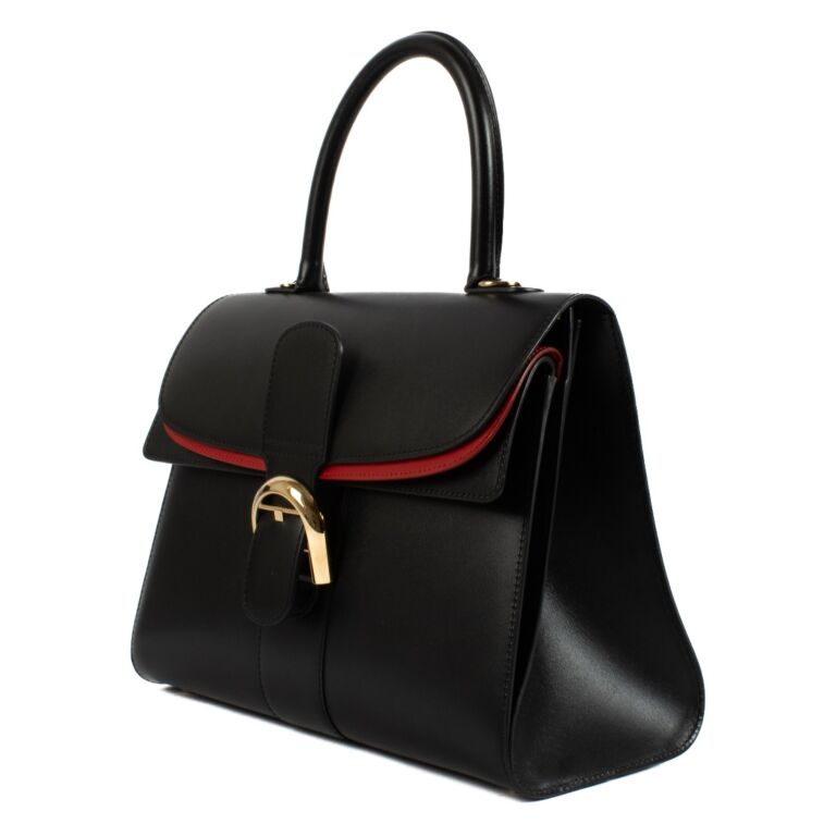 ハンドバッグ DELVAUX Brillant Mm box calf red carpet Delvaux Black/Lipstic Red Box Calf Brillant Pocket Bag
