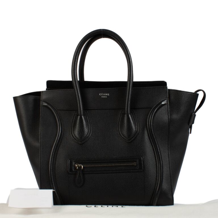 Celine Black Drummed Leather Medium Luggage Bag ○ Labellov