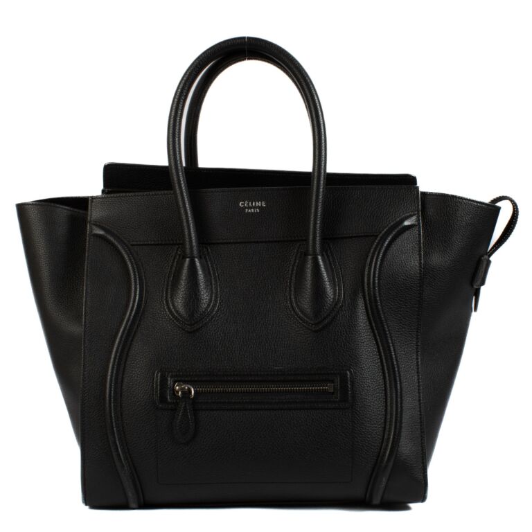 Celine Black Drummed Leather Medium Luggage Bag Labellov Buy and Sell Authentic Luxury