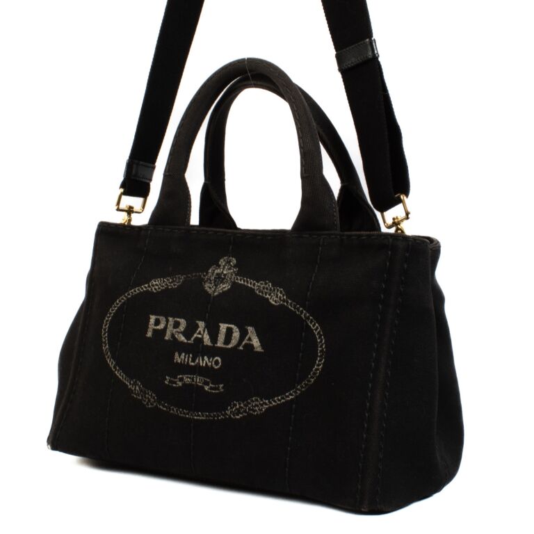 Prada Black Cotton Canvas Canapa Small Tote Bag ○ Labellov