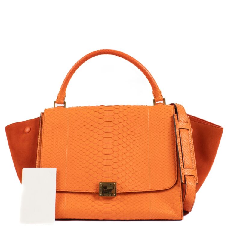 Celine Orange Python Suede Medium Trapeze Bag Labellov Buy and Sell Authentic Luxury