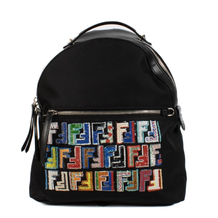 Fendi Black Nylon Fun Fair Sequin FF Backpack Labellov Buy and Sell Authentic Luxury