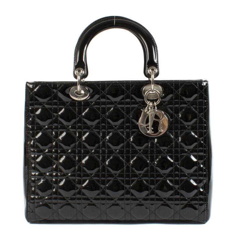 Christian Dior Black Patent Leather Large Lady Dior Bag Labellov Buy and Sell Authentic Luxury
