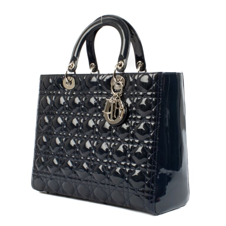 Christian Dior Blue Patent Leather Large Lady Dior Bag Labellov Buy and Sell Authentic Luxury