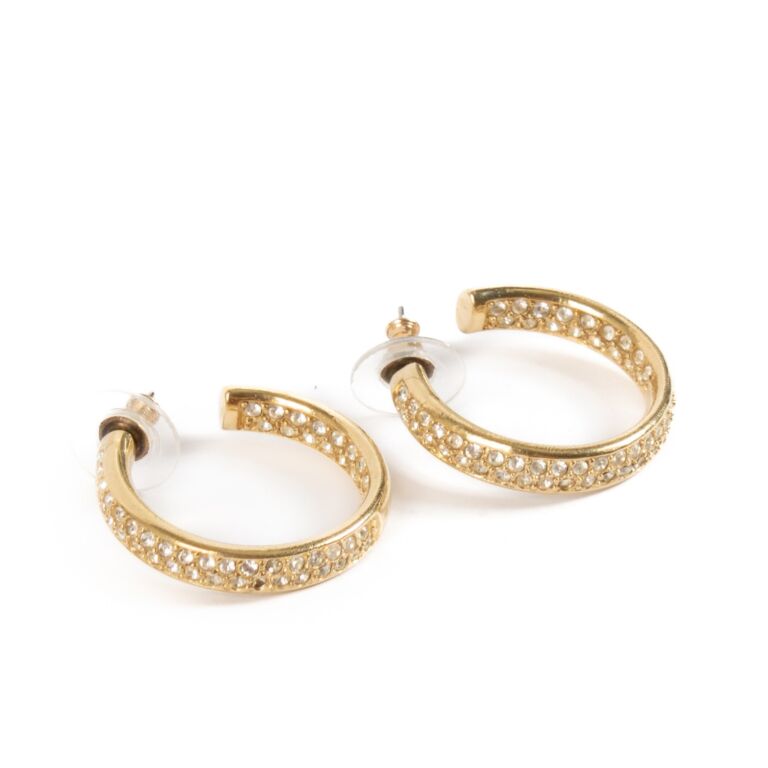 Christian Dior Gold Crystal Hoop Earrings Labellov Buy and Sell Authentic Luxury