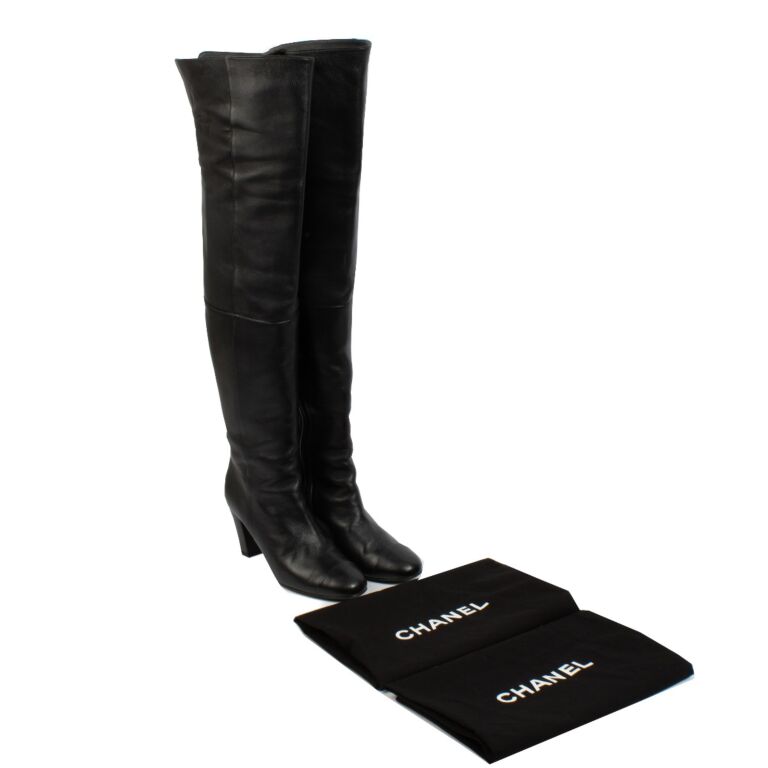 Chanel Black Leather Over the Knee Boots - Size 39 Chanel Black Leather Over the Knee Boots - Size 39