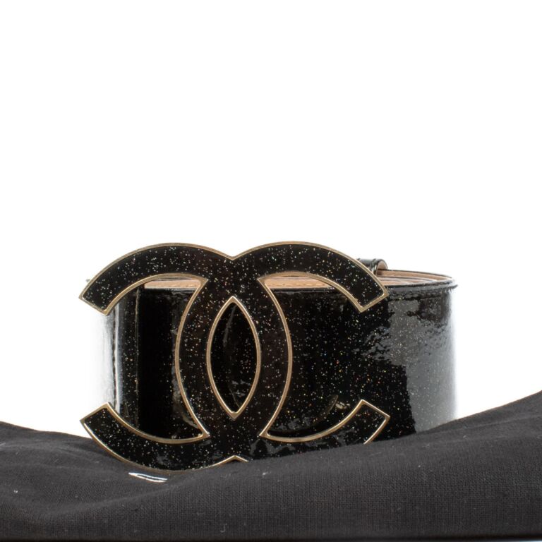 Chanel 08P Patent Leather Glitter Belt Size 80 Labellov Buy and Sell Authentic Luxury