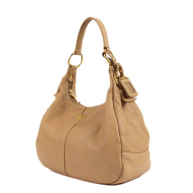 Prada Beige Vitello Daino Hobo Shoulder Bag ○ Labellov ○ Buy and