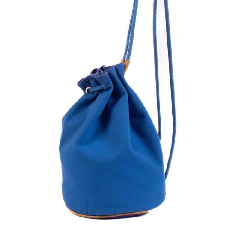 Hermes Blue Canvas Polochon Mimile Bucket Bag Labellov Buy and Sell Authentic Luxury