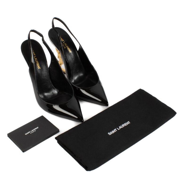 Saint Laurent Black Patent Leather Opyum Slingback Pumps