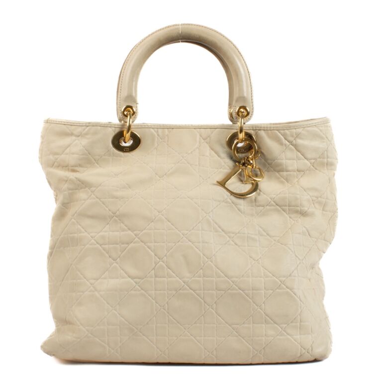 Christian Dior Cannage Beige Leather Soft Lady Dior Tote Bag Labellov Buy and Sell Authentic Luxury