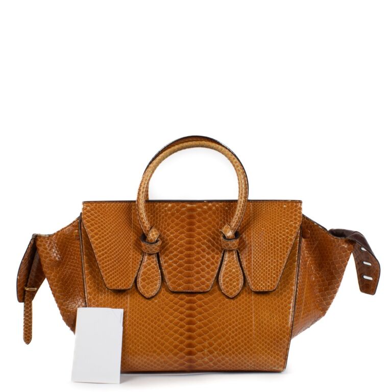 Celine Camel Python Small Tie Tote Bag Labellov Buy and Sell Authentic Luxury