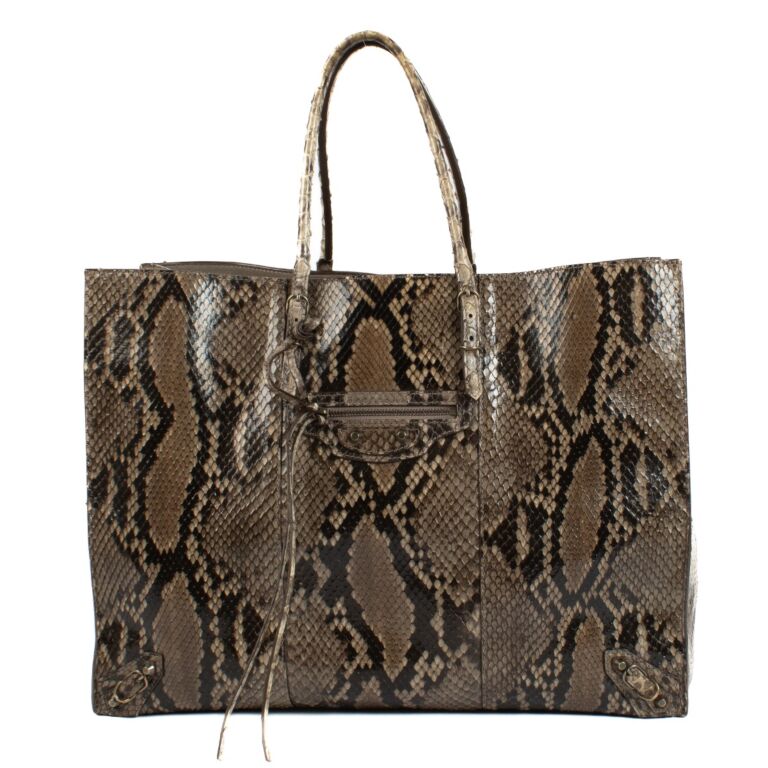 Balenciaga Brown Python Papier A4 Tote Bag Labellov Buy and Sell Authentic Luxury
