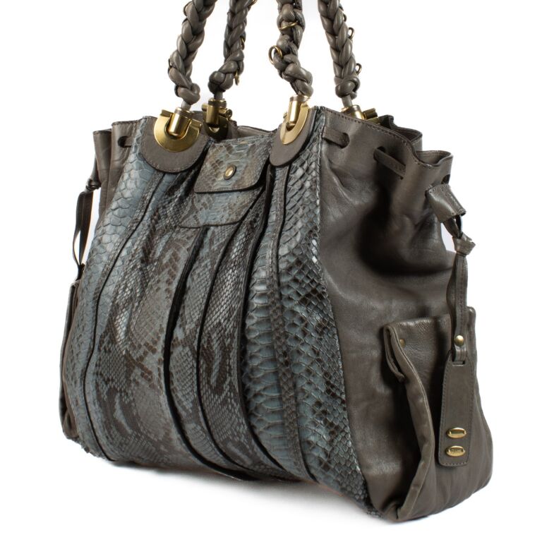 Chloe Grey Leather Blue Python Heloise Shoulder Bag Labellov Buy and Sell Authentic Luxury