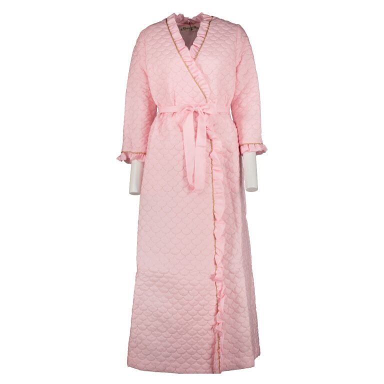 Christian Dior Vintage Pink Quilted Ruffle Trim Robe Labellov Buy and Sell Authentic Luxury