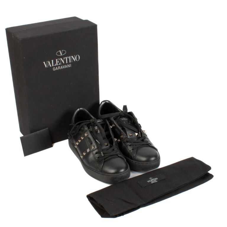 Valentino Garavani Black Leather Rockstud Untitled Sneakers