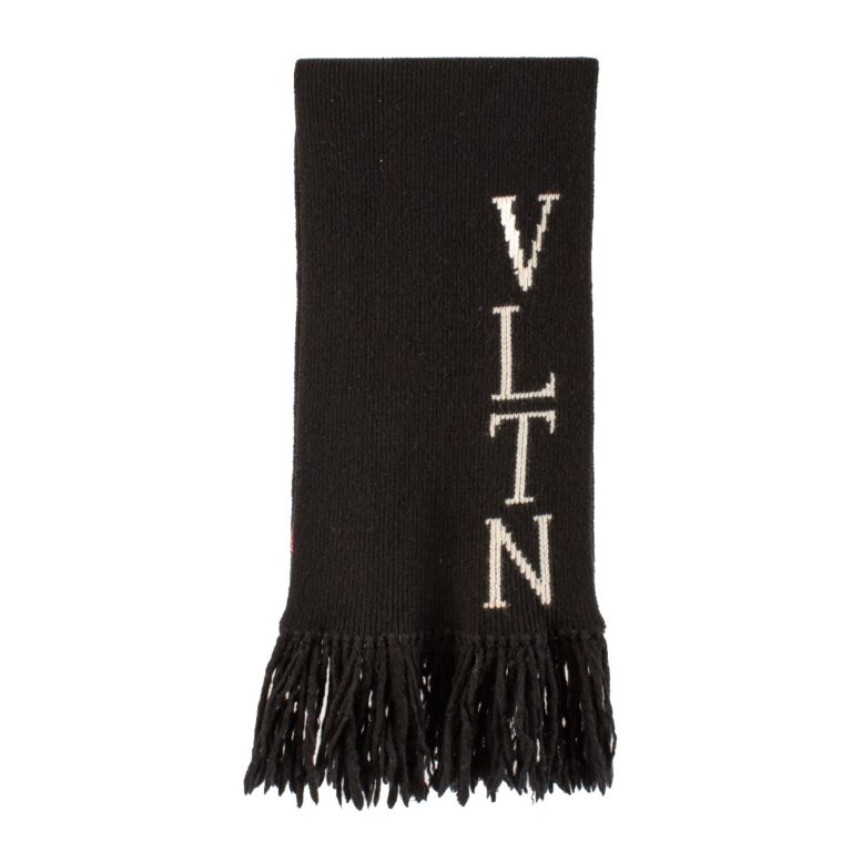 Valentino Black Cashmere Blend VLTN Beanie Scarf Set Labellov Buy and Sell Authentic Luxury