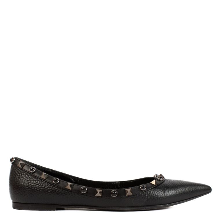 Valentino Garavani Black Studded Ballerina Flats Size 37 1 2 Labellov Buy and Sell Authentic Luxury