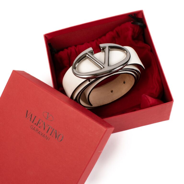 Valentino Garavani White Leather V Logo Belt - Size 85