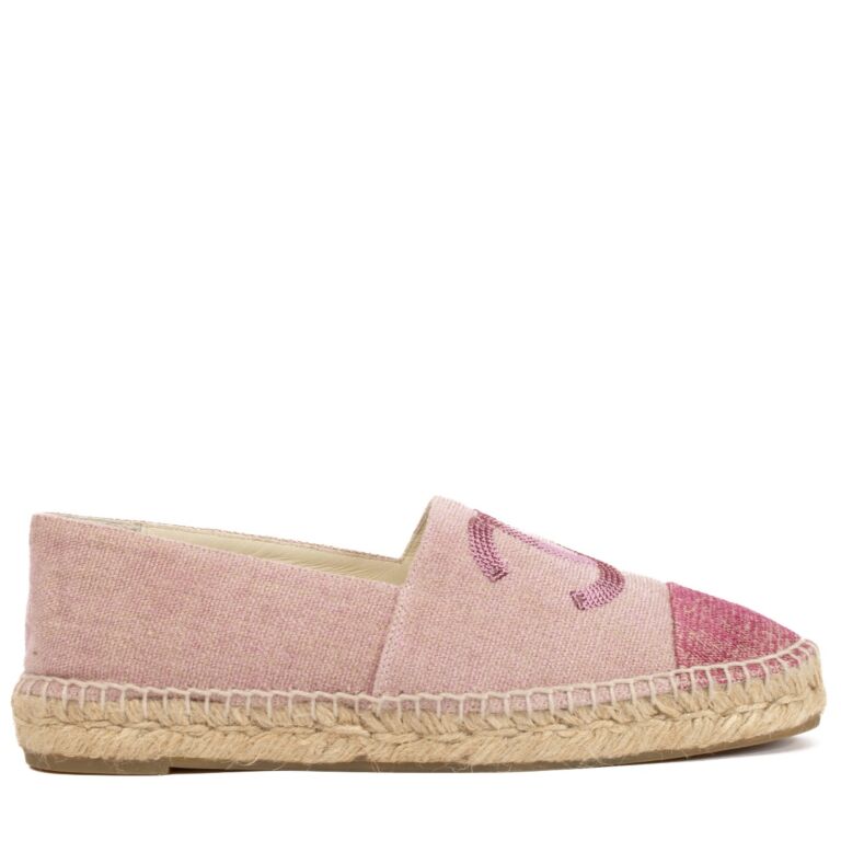 Chanel Pink Toile Sequin CC Espadrilles - Size 39