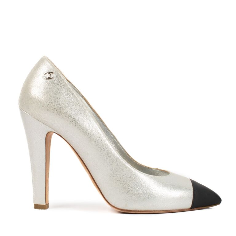 Chanel silver heels sale